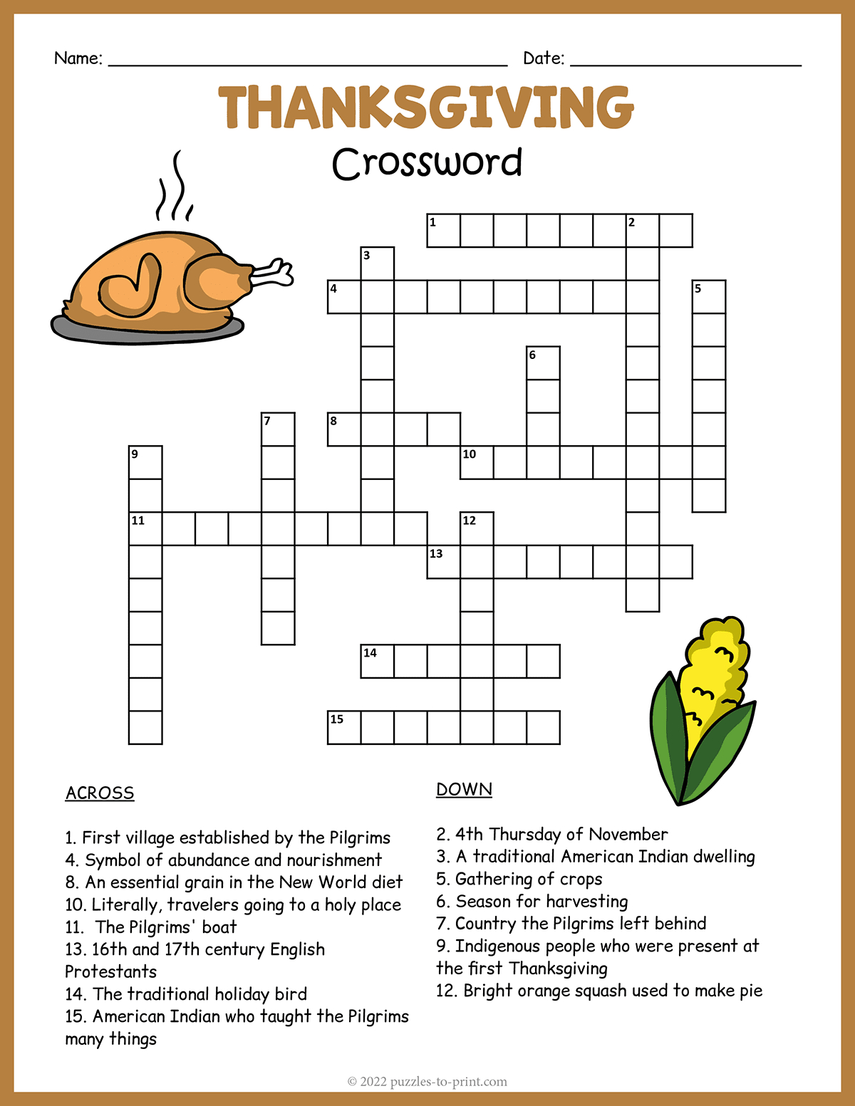 Thanksgiving Crossword inside Crossword Puzzles Thanksgiving