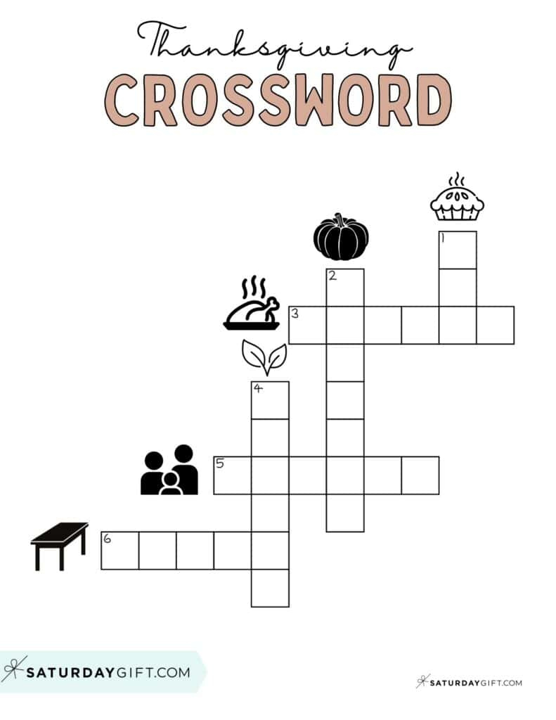 Thanksgiving Crossword Puzzle - Cute &amp;amp; Free Printable | Saturdaygift regarding Easy Thanksgiving Crossword Puzzle