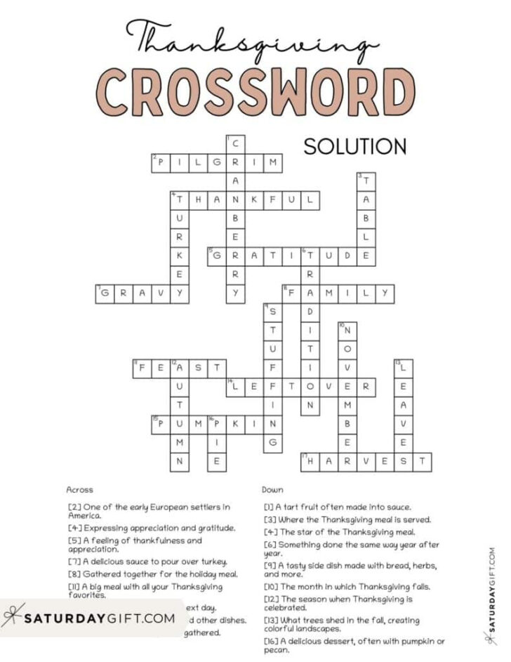 Thanksgiving Crossword Puzzles Answers Thanksgiving Crossword Puzzles Answers