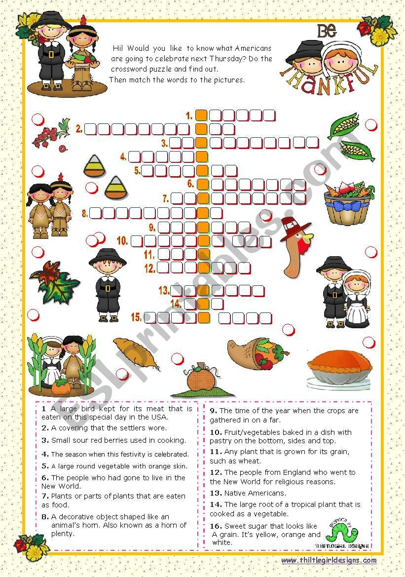 Thanksgiving Crossword Puzzle - Esl Worksheetmena22 within Esl Thanksgiving Crossword Puzzle