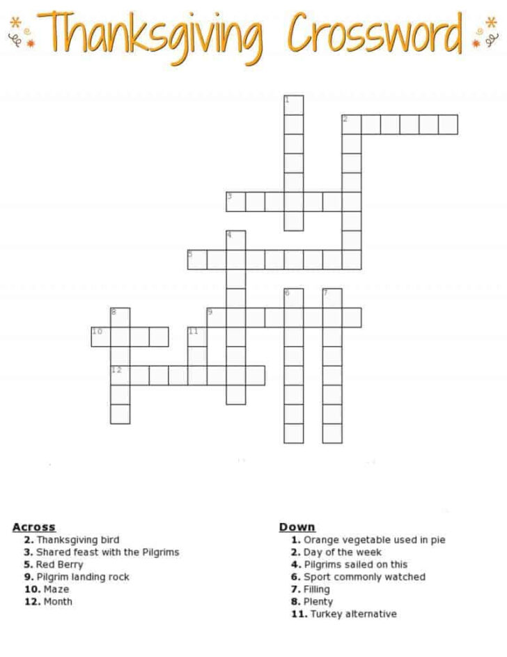 Thanksgiving Word Crossword Puzzle Thanksgiving Word Crossword Puzzle