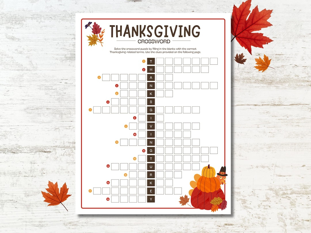 Thanksgiving Crossword Puzzle Game Printable, Thanksgiving intended for Thanksgiving Puzzle Games