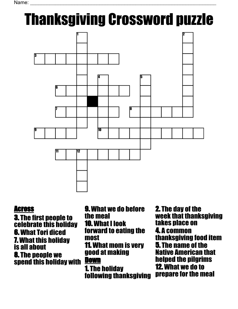 Thanksgiving Crossword Puzzle - Wordmint pertaining to Happy Thanksgiving Crossword Puzzle Answers