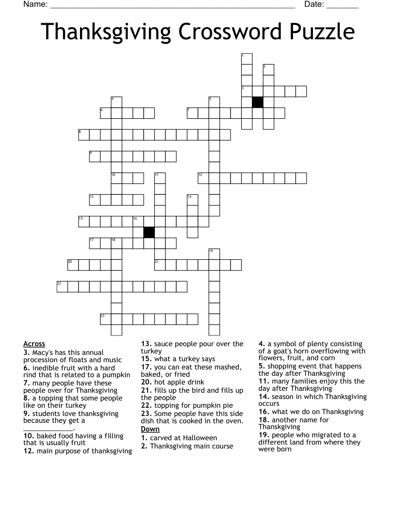 Thanksgiving Crossword Puzzle - Wordmint within Thanksgiving Crossword Puzzles Hard