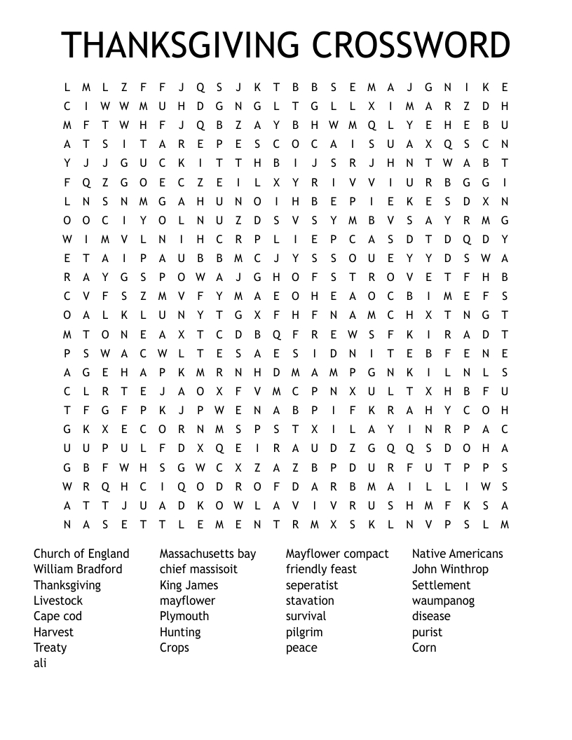 Thanksgiving Crossword Word Search - Wordmint for Thanksgiving Crossword Puzzles Hard
