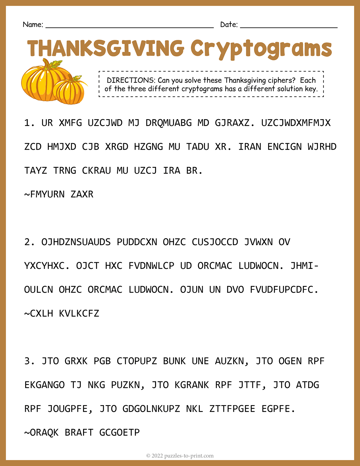 Thanksgiving Cryptograms within Thanksgiving Secret Message Puzzle