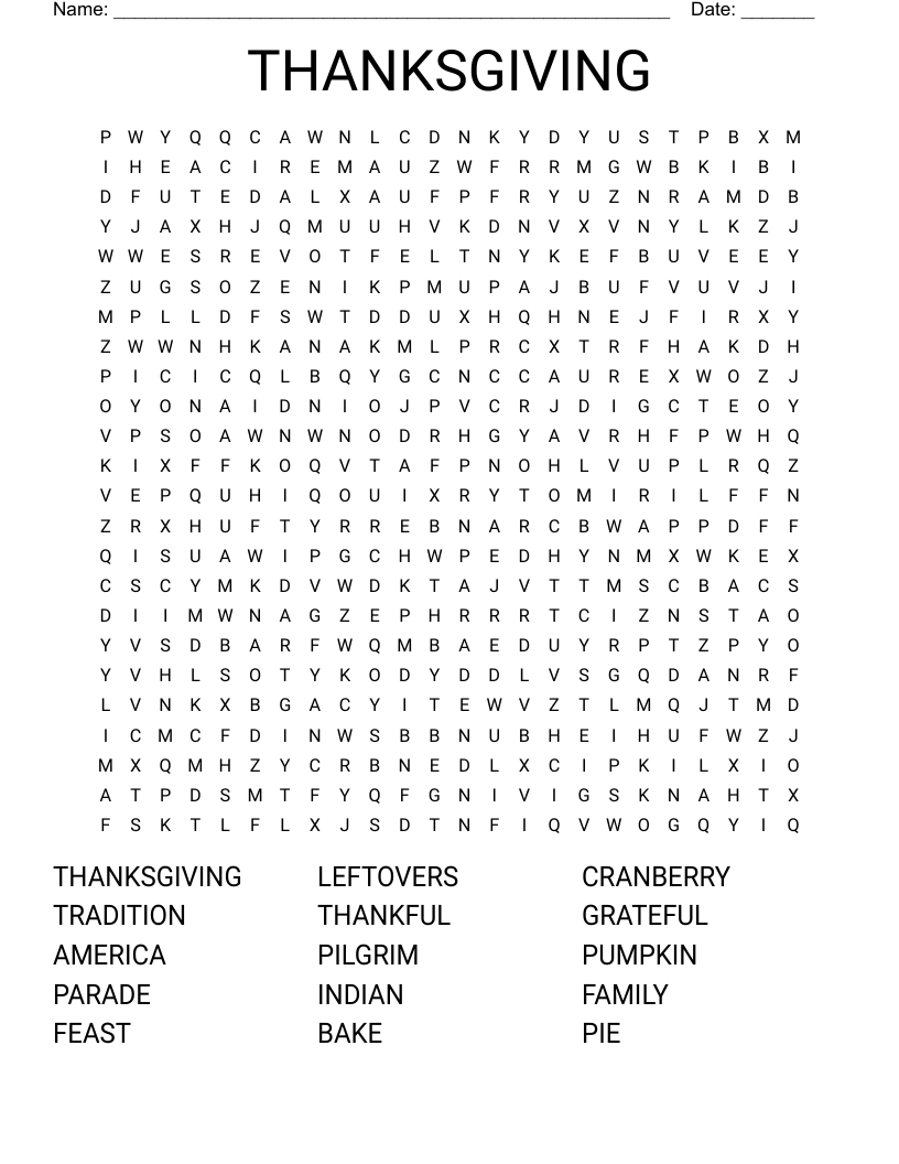 Thanksgiving Day Puzzle Crossword - Wordmint inside Thanksgiving Crossword Puzzle Hard