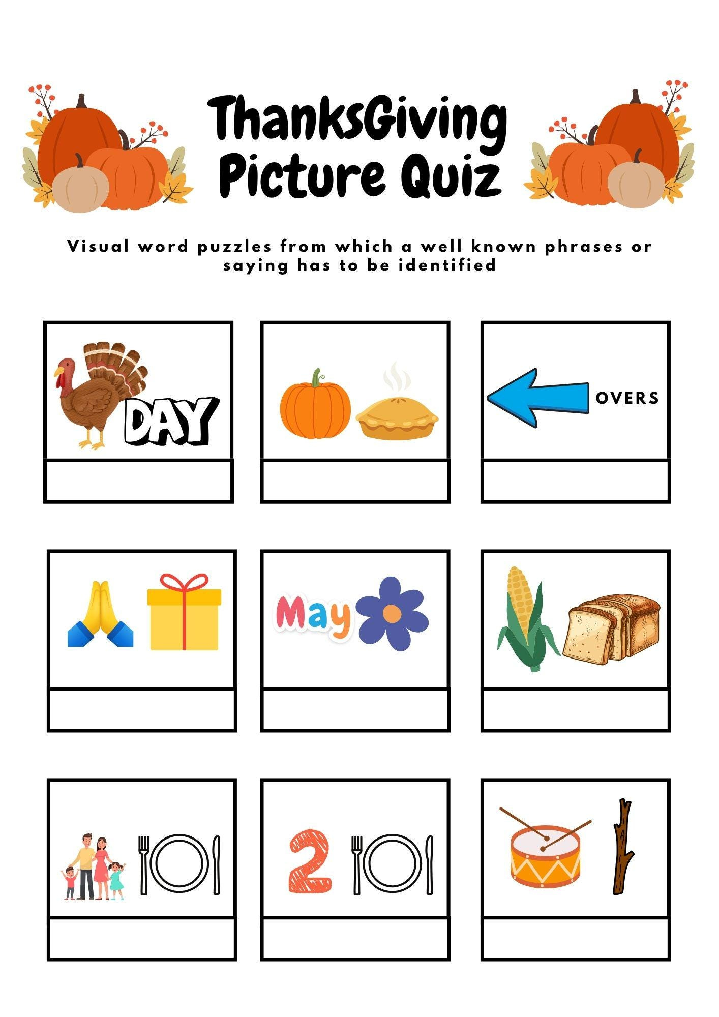 Thanksgiving Dingbat Knobel-Spiel: Bilder-Quiz, Brain Teaser (Pdf throughout Thanksgiving Rebus Puzzles Free