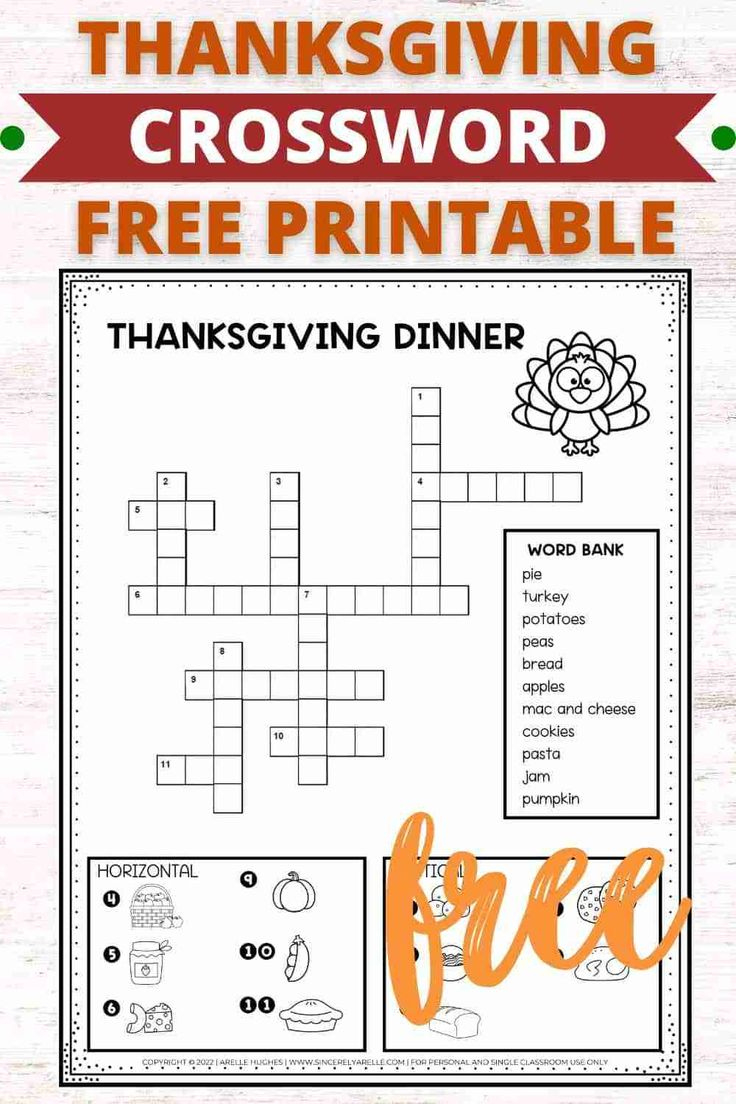 Thanksgiving Dinner Crossword Puzzle (Free Printable) - Smart for Happy Thanksgiving Crossword Puzzles