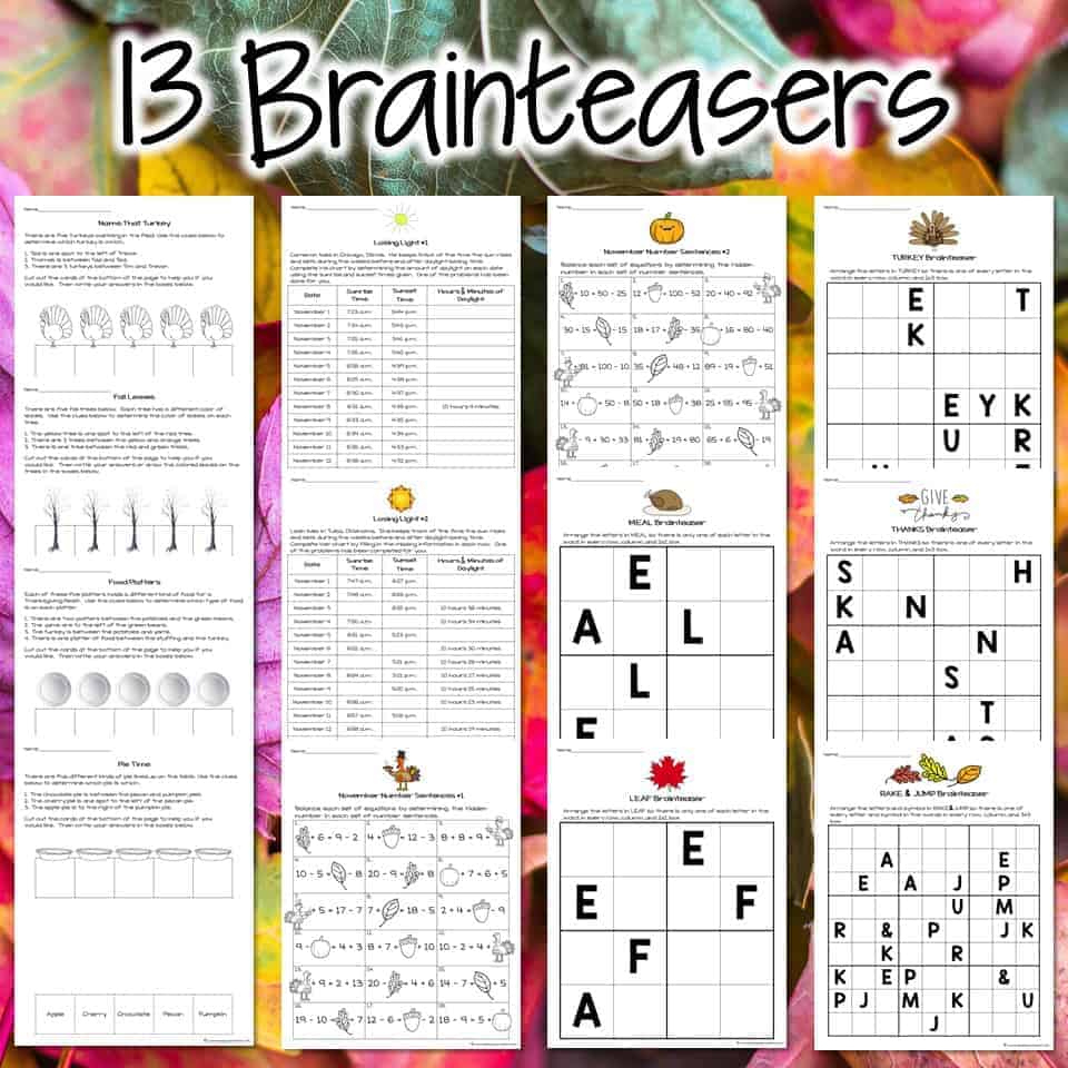Thanksgiving Math Challenges &amp;amp; Brainteasers - regarding Thanksgiving Brain Puzzles