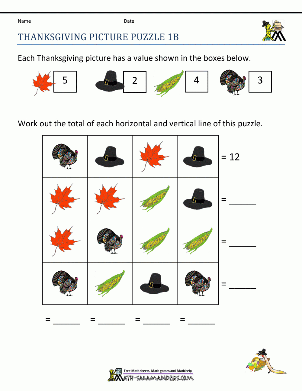 Thanksgiving Math Puzzles throughout Free Thanksgiving Math Puzzles
