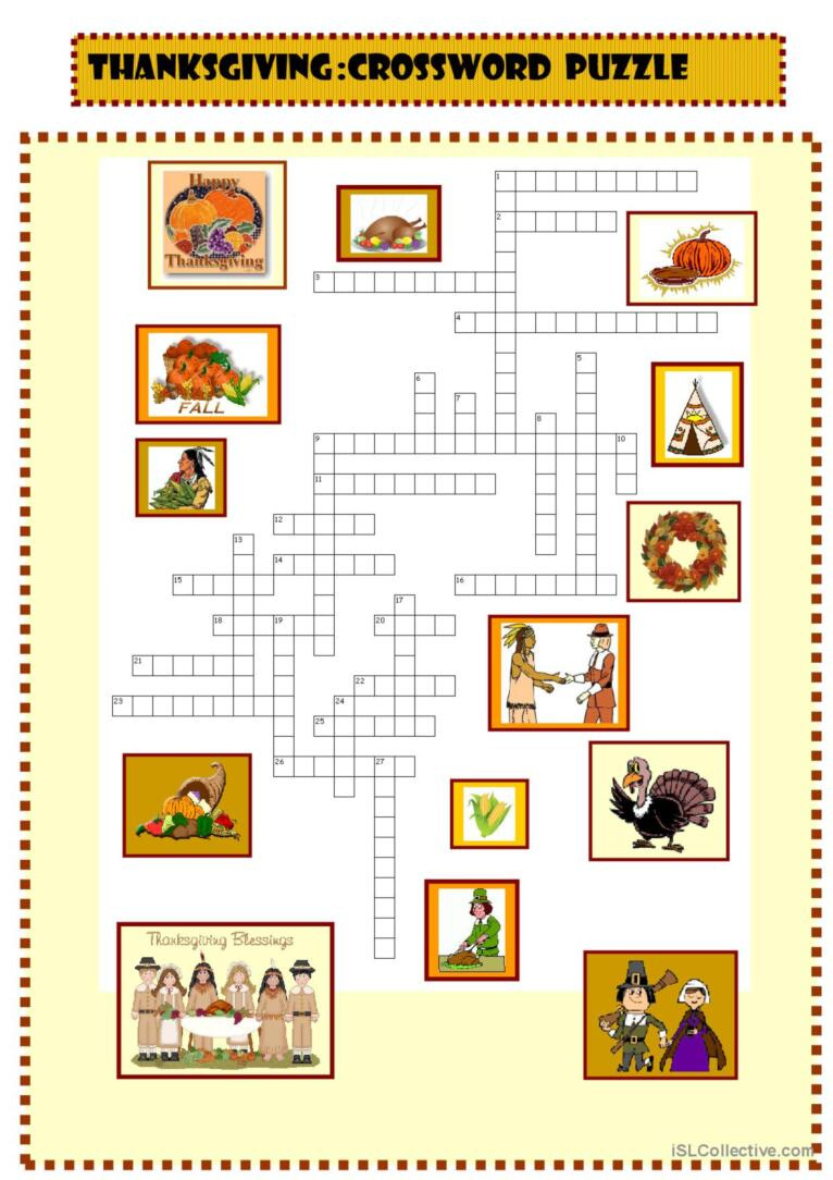 Thanksgiving : New Crossword Puzzle…: English Esl Worksheets Pdf &amp;amp; Doc throughout Esl Thanksgiving Crossword Puzzle