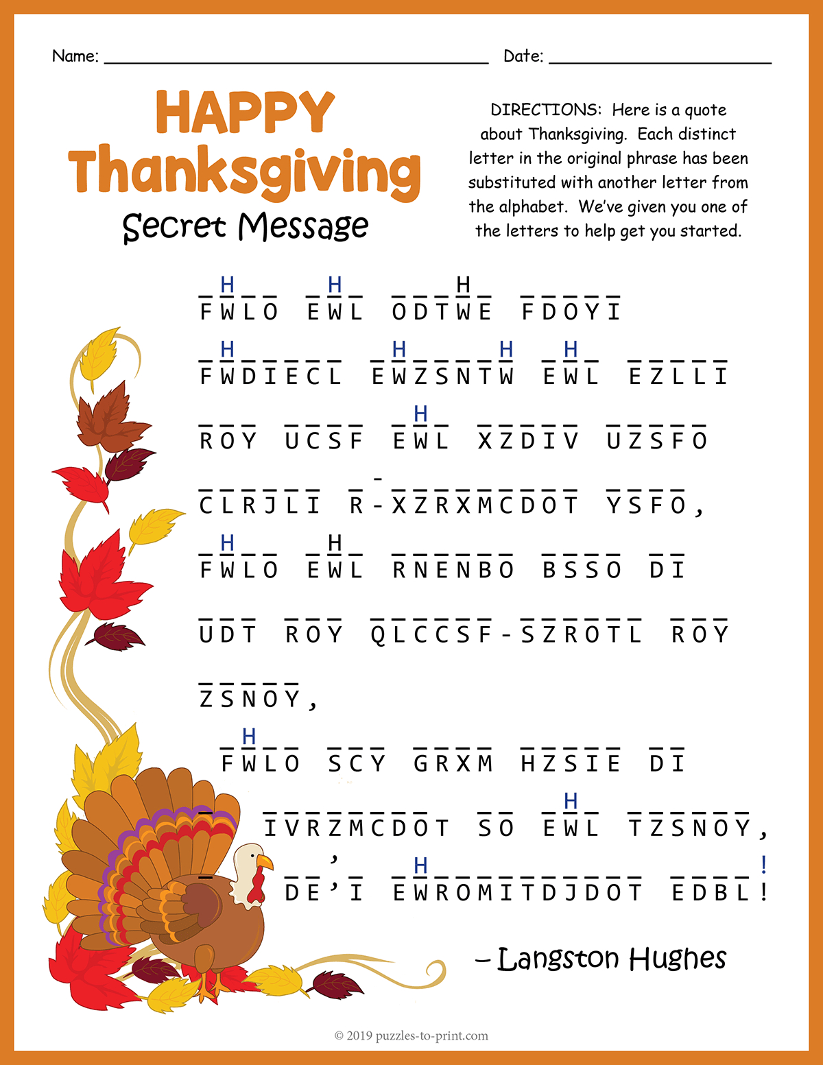 Thanksgiving Secret Message Puzzle pertaining to Thanksgiving Secret Message Puzzle