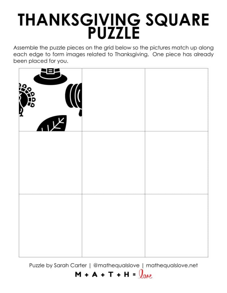 Thanksgiving Square Edge Matching Puzzle | Math = Love pertaining to Calculus Ab Thanksgiving Puzzle Answers