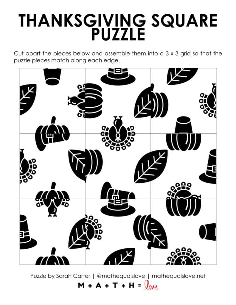 Thanksgiving Square Edge Matching Puzzle | Math = Love with Calculus Ab Thanksgiving Puzzle Answers