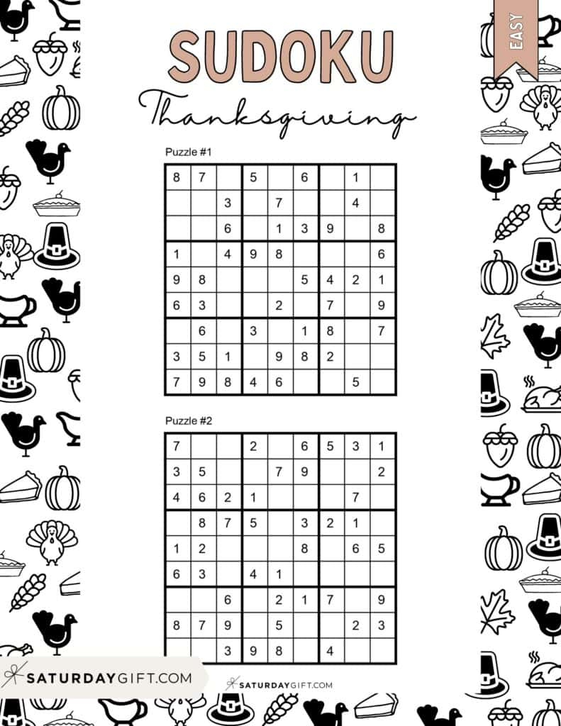 Thanksgiving Sudoku Puzzles - Cute &amp;amp; Free Printables | Saturdaygift with Thanksgiving Sudoku Puzzle