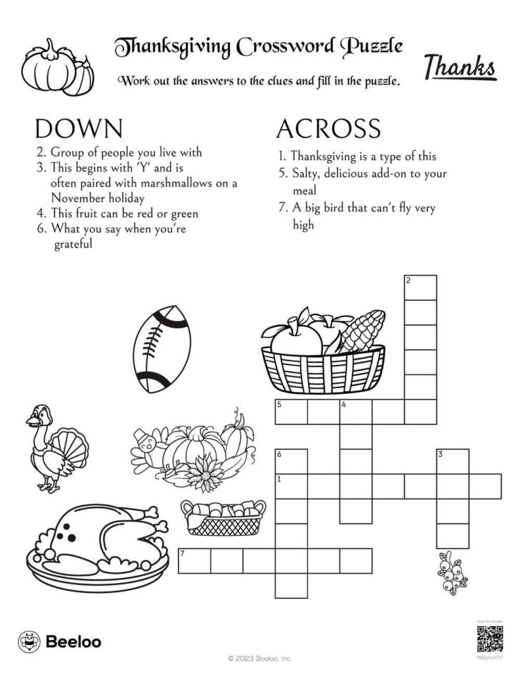 Easy Thanksgiving Crossword Puzzle