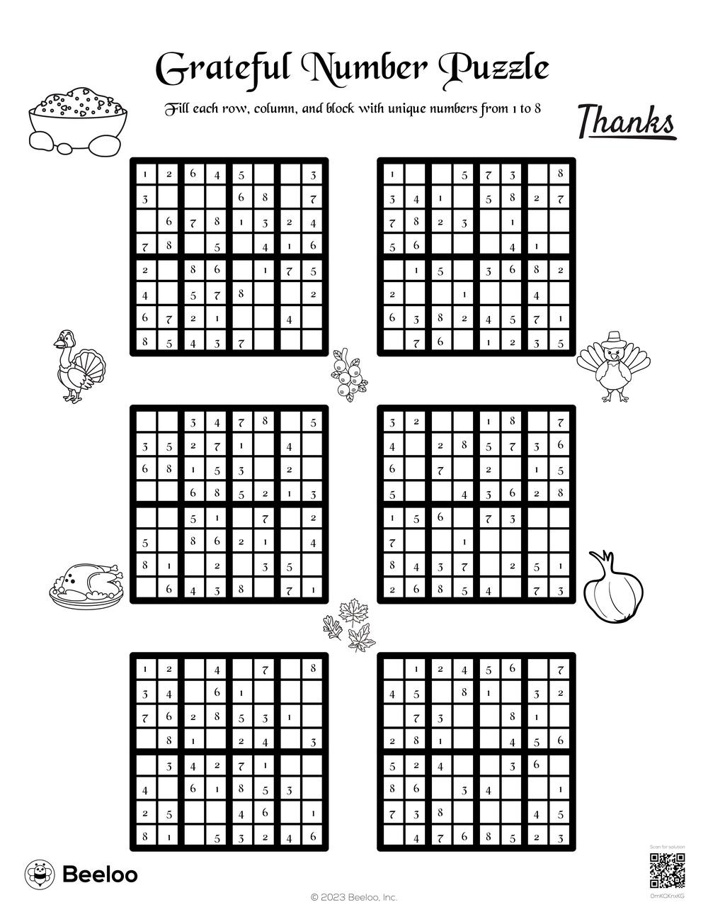 Thanksgiving-Themed Sudoku Puzzles • Beeloo Printable Crafts And with regard to Thanksgiving Sudoku Puzzle