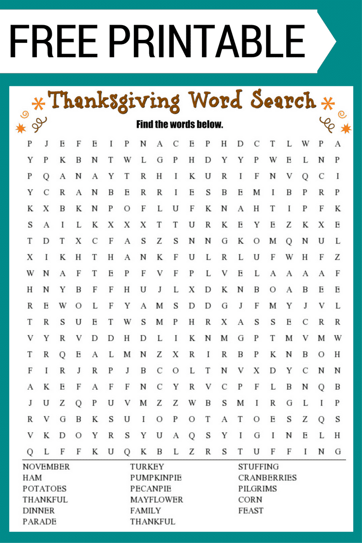 Thanksgiving Word Search (Free Printable!) intended for Thanksgiving Puzzles to Print Free