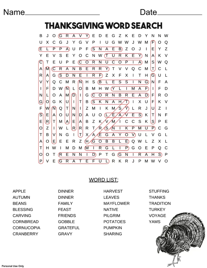 Thanksgiving Word Search | Free Printable Pdf for Thanksgiving Day Word Search 2022 Puzzles to Print Answer Key