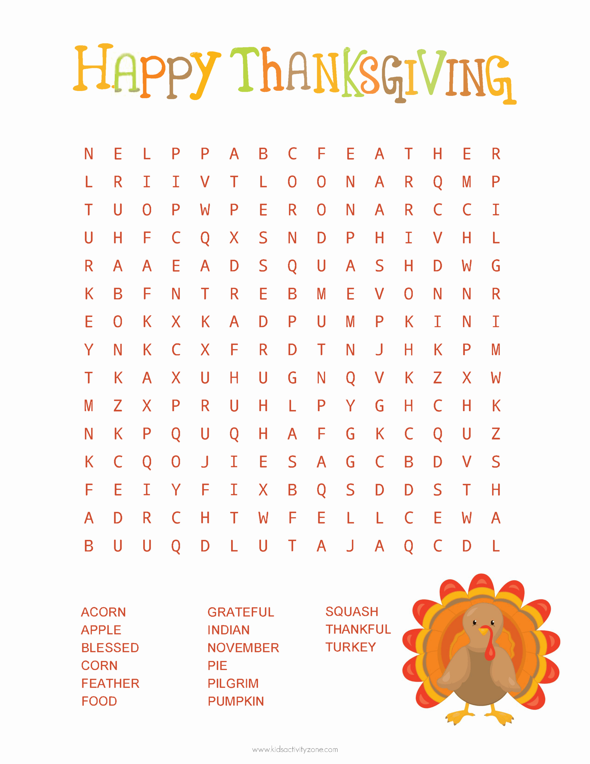 Thanksgiving Word Search - Kids Activity Zone within Word Search Puzzles Thanksgiving