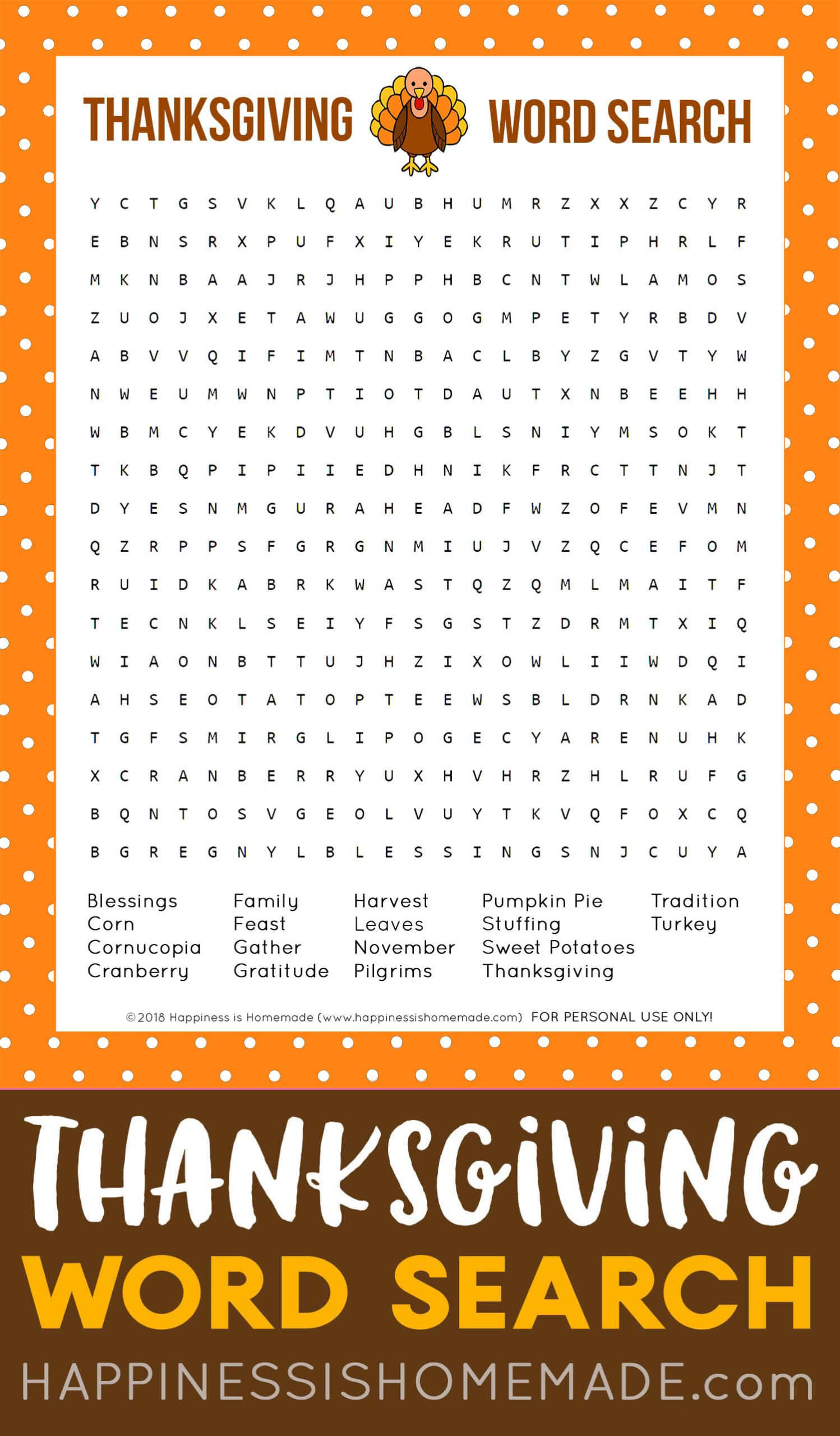 Thanksgiving Word Search Printable - Happiness Is Homemade pertaining to Word Search Puzzles Free Printable Thanksgiving