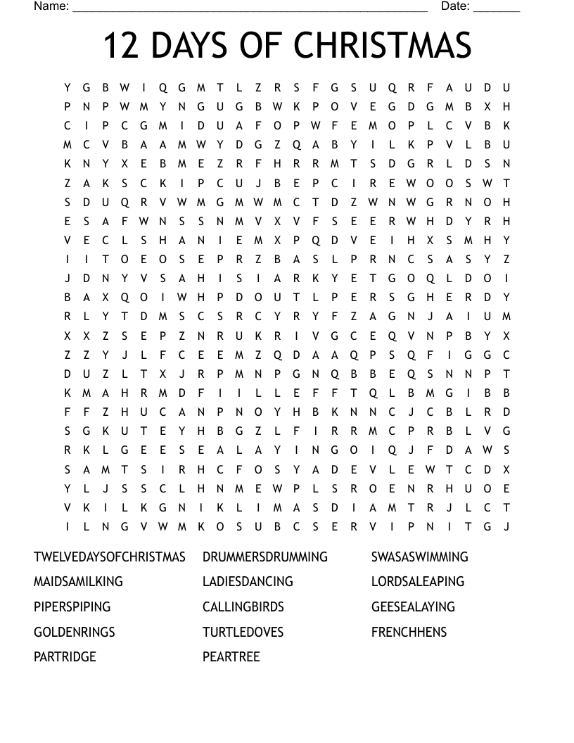 12 days of christmas word search wordmint with regard to 12 days of christmas crossword 12 Days Of Christmas Word Search - Wordmint with regard to 12 Days Of Christmas Crossword