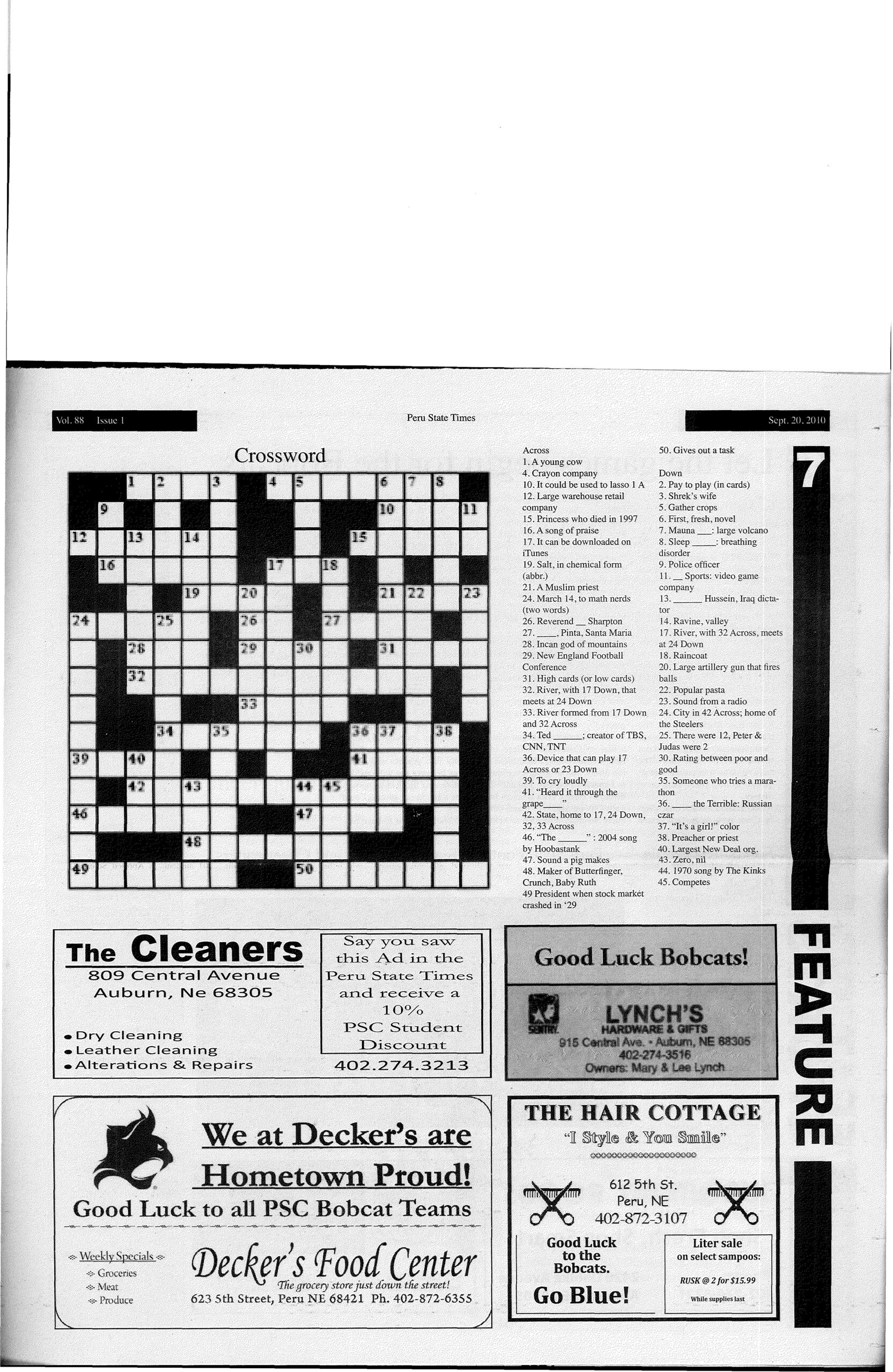 2010-2011 Peru State Times (Peru, Ne) - Issues 1-8Peru State regarding Emmet Band Christmas Daily Themed Crossword