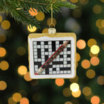 3.5" Crossword Puzzle With Pencil Glass Christmas Ornament   Bed For Christmas Ornament Crossword Clue