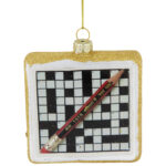 3.5" Crossword Puzzle With Pencil Glass Christmas Ornament   Bed In Embellish Like A Christmas Tree Crossword