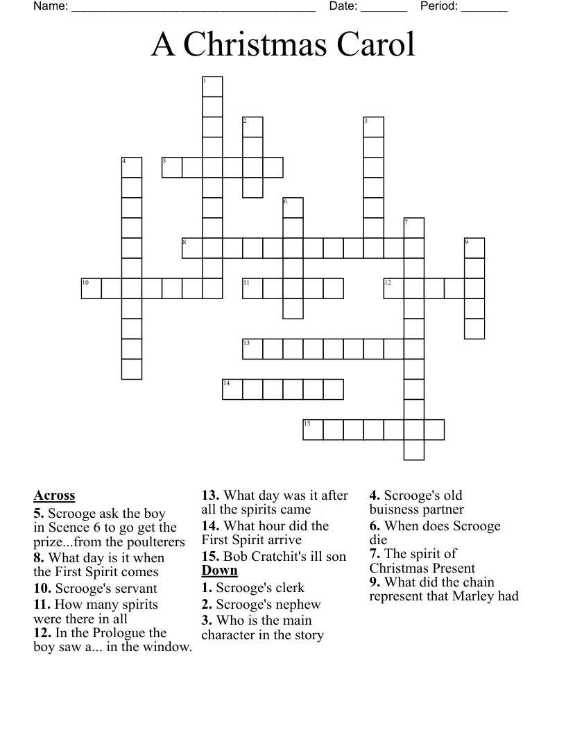 A Christmas Carol Crossword - Wordmint for Prize In A Christmas Story Crossword