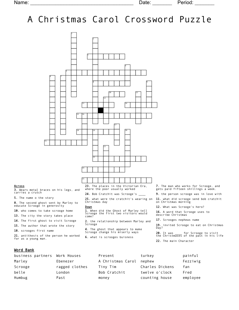 A Christmas Carol Crossword - Wordmint in A Christmas Carol Crossword Puzzle Answer Key