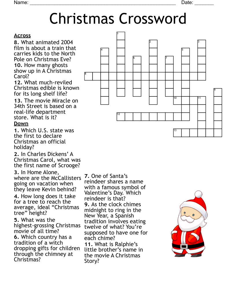 A Christmas Carol Crossword - Wordmint inside The First Traditional Christmas Carol Crossword