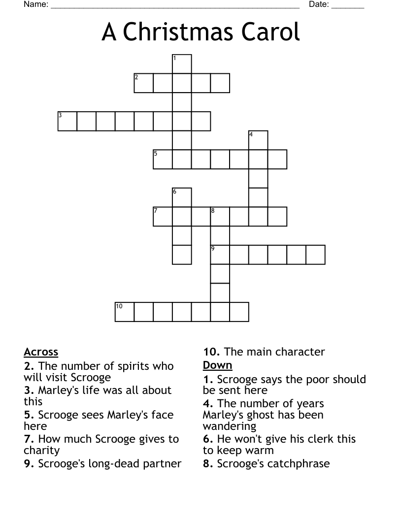A Christmas Carol Crossword - Wordmint intended for Clerk In A Christmas Carol Crossword