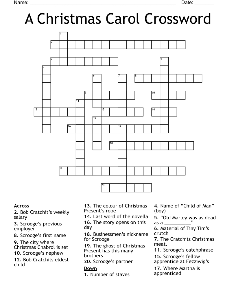 A Christmas Carol Crossword - Wordmint within A Christmas Carol Name Crossword