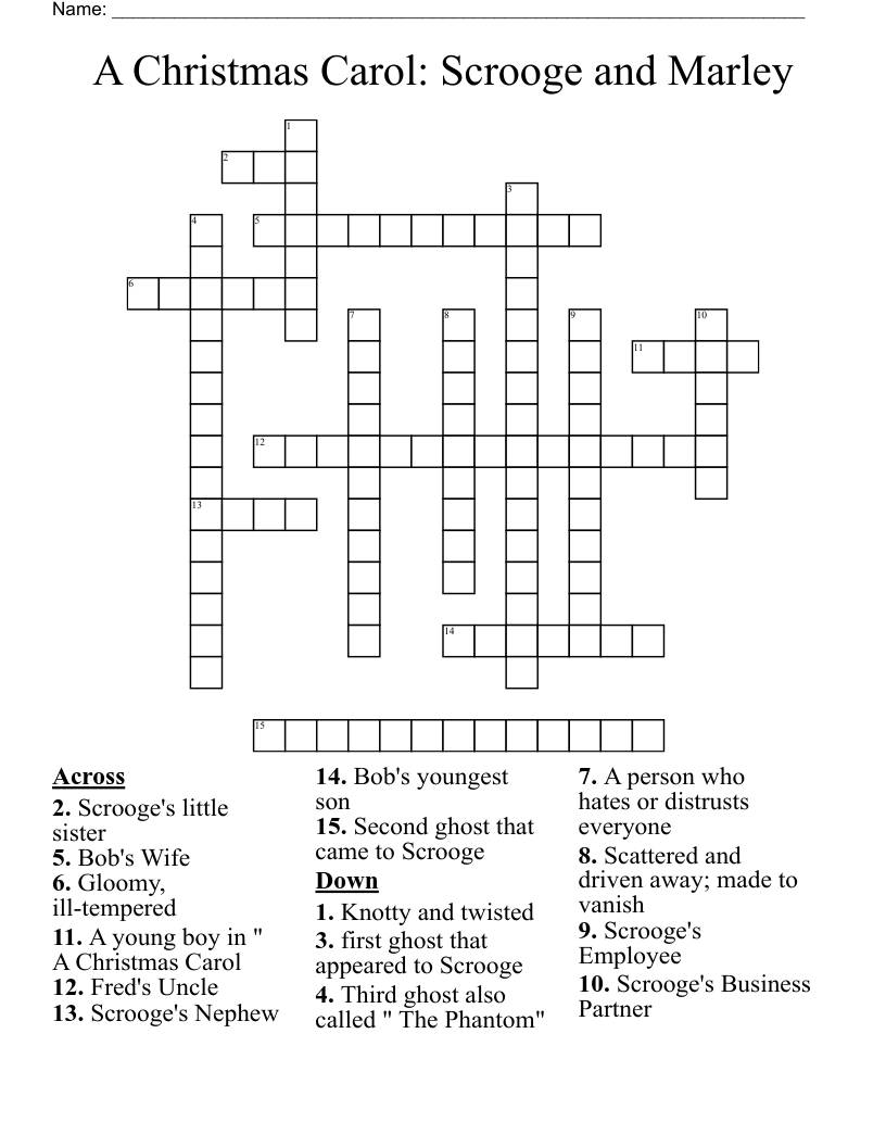 A Christmas Carol: Scrooge And Marley Crossword - Wordmint in Marley of a Christmas Carol Crossword