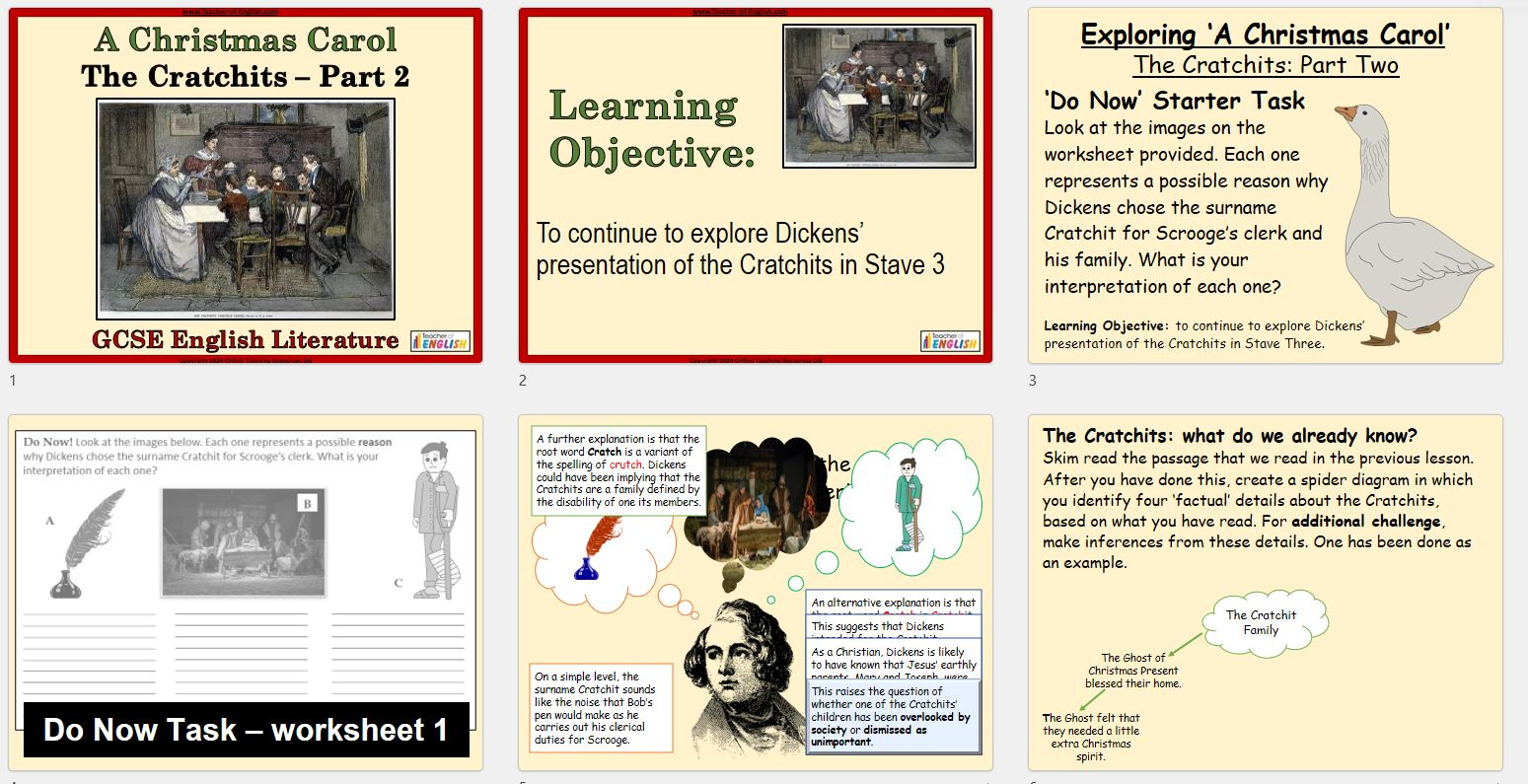 A Christmas Carol - The Cratchits (Lesson 2) | Teaching Resources in Clerk In A Christmas Carol Crossword