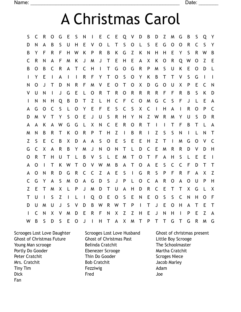 A Christmas Carol Word Search - Wordmint inside Christmas Carol Opening Crossword