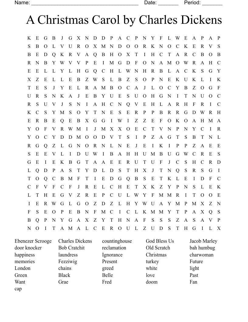 A Christmas Carolcharles Dickens Word Search - Wordmint pertaining to A Christmas Carol By Charles Dickens Crossword Puzzle