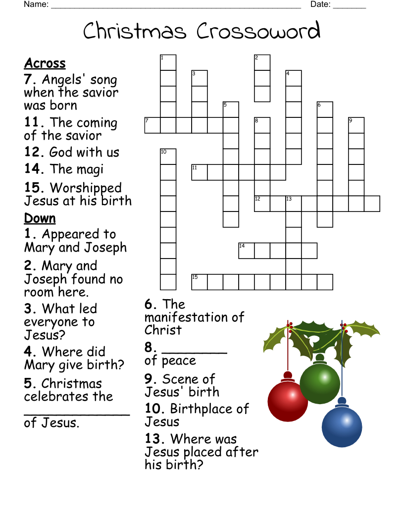 Advent/Christmas Crossword - Wordmint with regard to Christian Christmas Crossword Puzzle