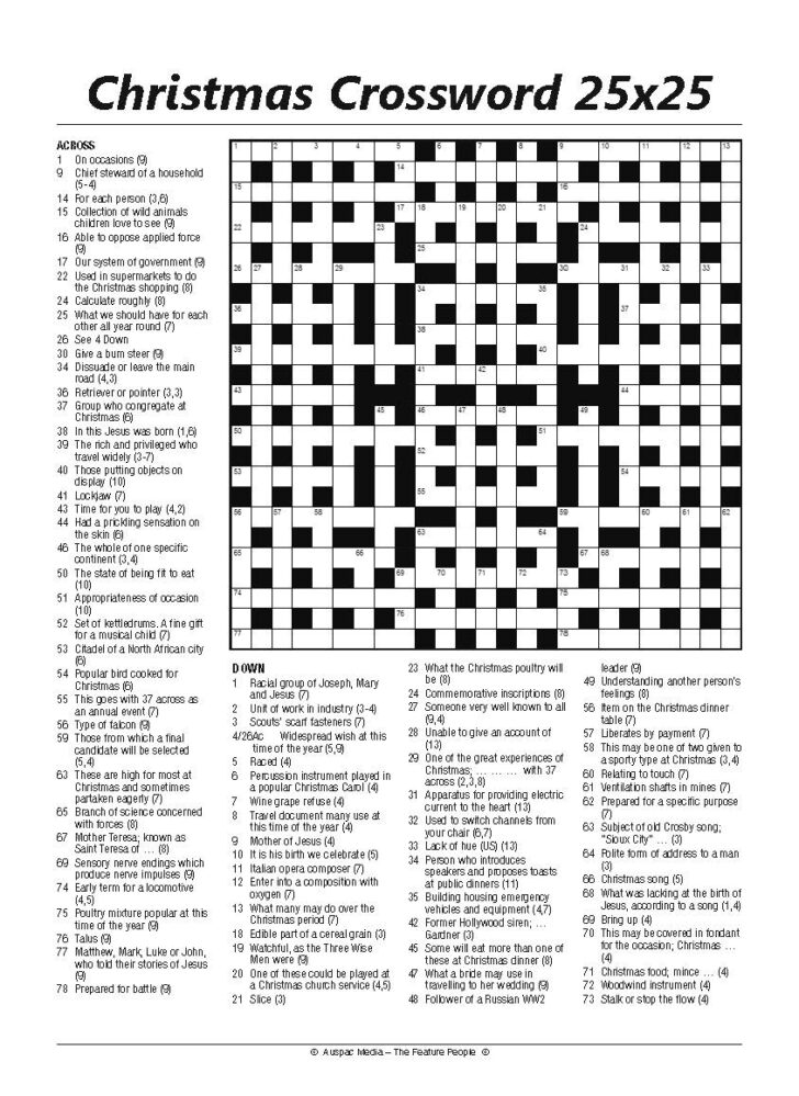 Christmas Crossword Puzzle Adults