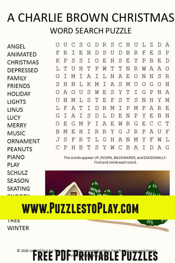Charlie Brown Christmas Word Search with A Brown Christmas Crossword