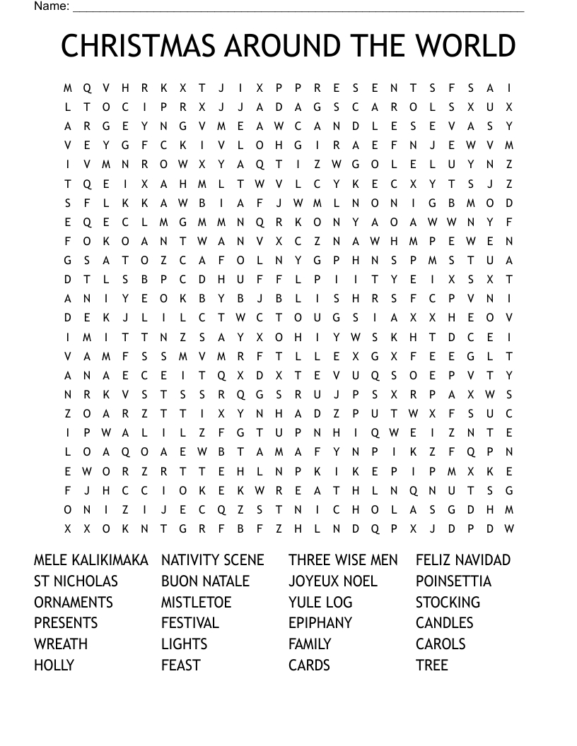 Christmas Around The World Word Search - Wordmint with Christmas Around The World Crossword