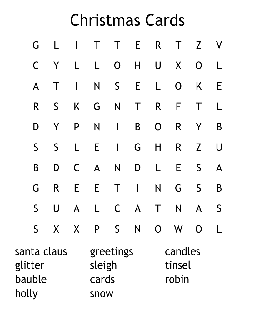 Christmas Cards Word Search - Wordmint inside Words on a Christmas Card Crossword