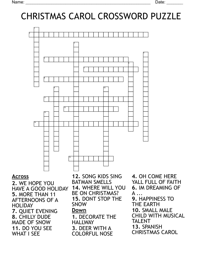 Christmas Carol Crossword Puzzle - Wordmint in We Need A Little Christmas Musical Crossword