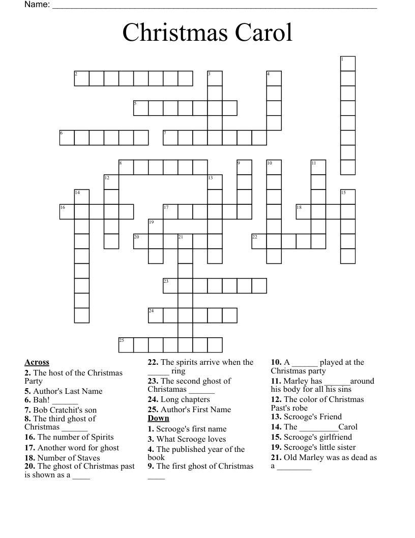 Christmas Carol Crossword - Wordmint for Christmas Carol Crossword Puzzle Answer Key