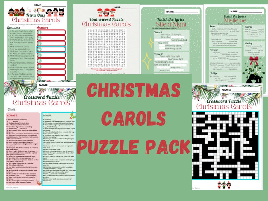 christmas carol puzzles activity pack 4 etsy pertaining to christmas song trio crossword Christmas Carol Puzzles Activity Pack - 4 - Etsy pertaining to Christmas Song Trio Crossword
