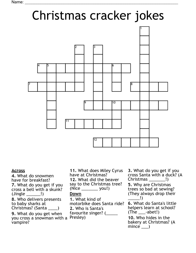 Christmas Cracker Jokes Crossword - Wordmint within Christmas Singers Crossword Clue