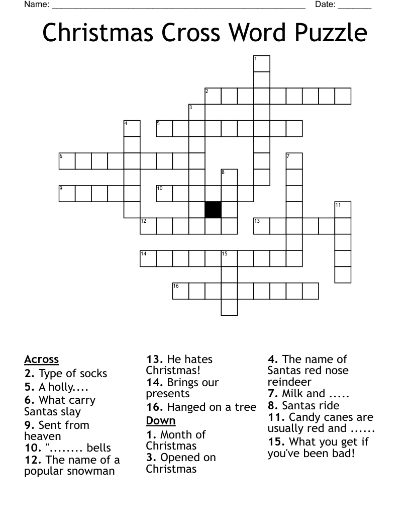 Christmas Cross Word Puzzle - Wordmint within He Hates Christmas Crossword