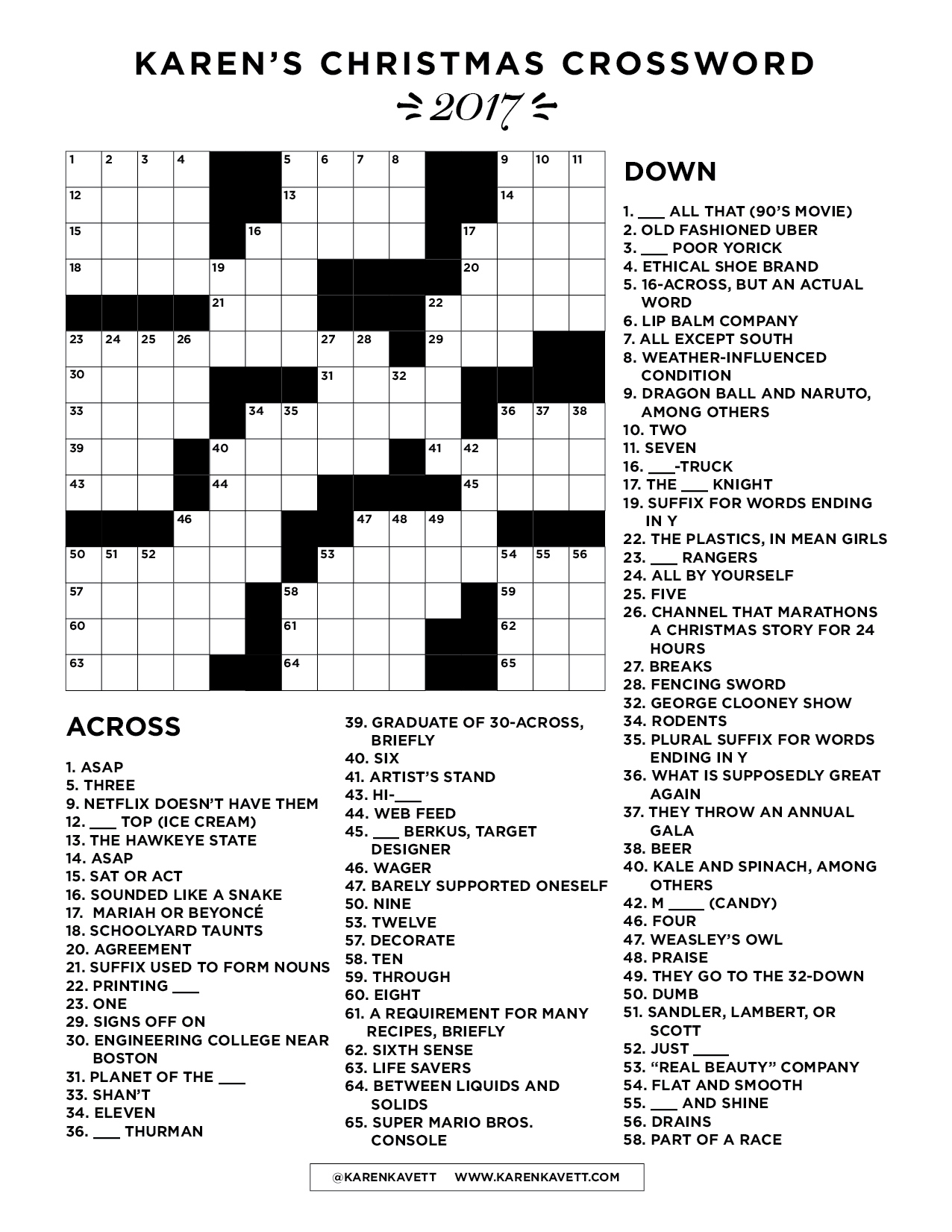 christmas crossword 2017 karen kavett for word with family or christmas crossword Christmas Crossword 2017 - Karen Kavett for Word With Family Or Christmas Crossword